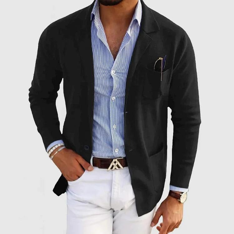 Street-Wave Mens Casual Blazer Navy Blue Linen Blend Sport Coat For Smart Casual Office Wear