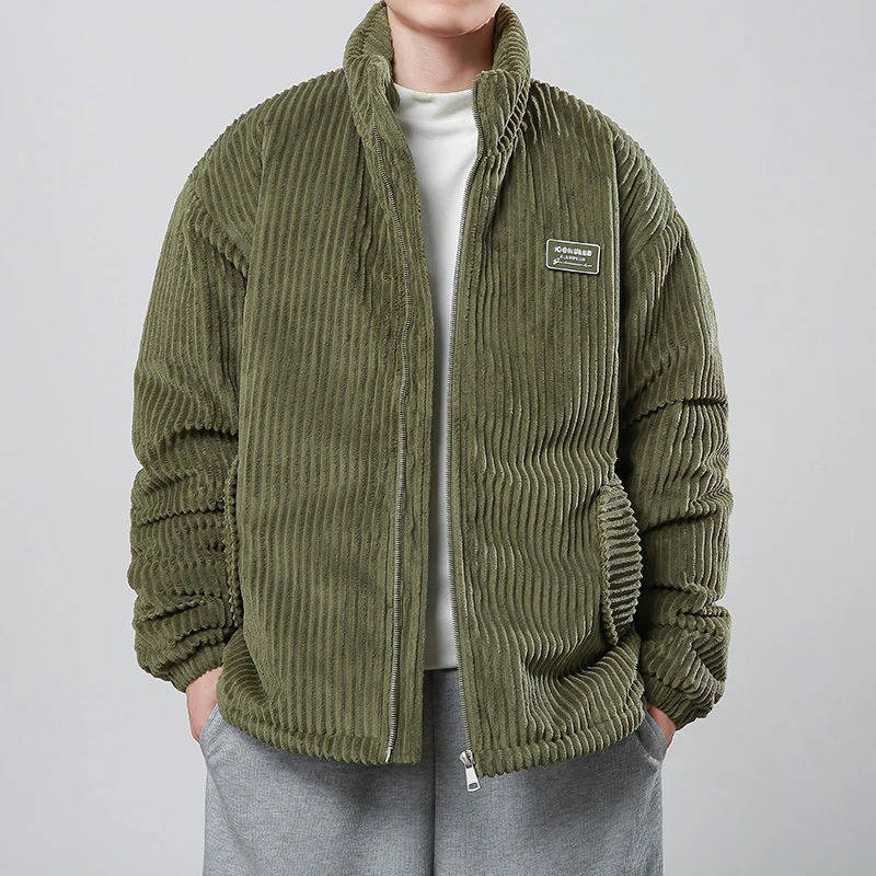 Men's Corduroy Puffer Jacket Warm Insulated Coat With Plush Polyester Fill By Street-Wave