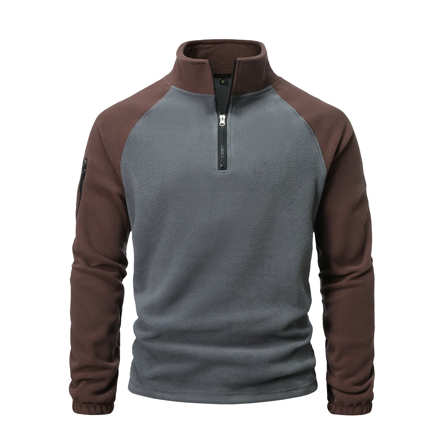 Mens Fleece Mock Neck Half Zip Pullover With Zippered Arm Pocket Lightweight Warm Winter Top