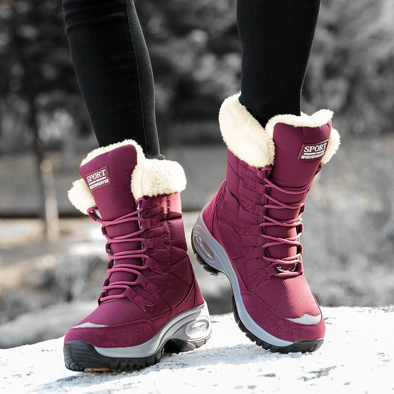 Street-Wave Mid-Calf Quilted Winter Boots With Lace Up And Air Cushioned Sole For Cold Weather Comfort