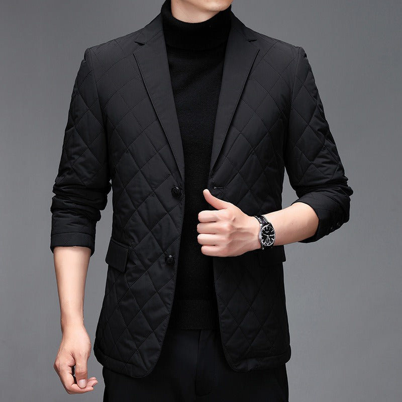 Street-Wave Mens Quilted Blazer Jacket Slim Fit Notched Lapel For Smart Casual Office Wear Wardrobe Essential