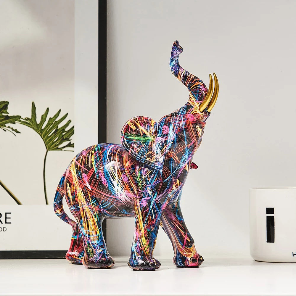Contemporary Resin Elephant Figurine With Gold Accents - Street-Wave