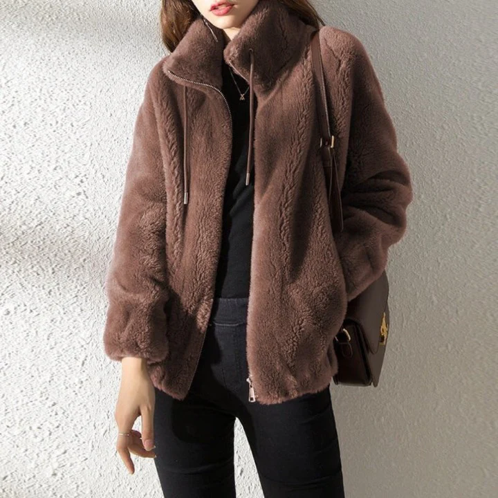 Street-wave Fleece Jacket Oversized Fit Reversible With High Collar Zip For Plus Size Women