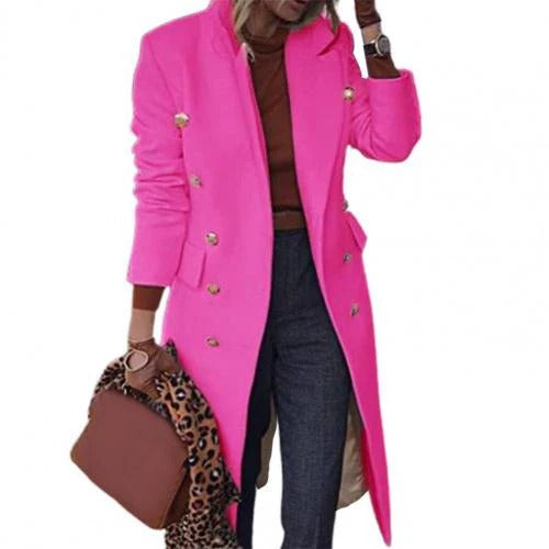 Street-wave Wool Blend Coat For Women Tailored Knee-Length Double-Breasted Formal Style Timeless