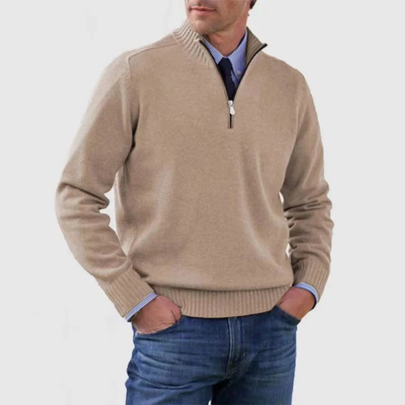 Mens Quarter Zip Sweater for Business Casual Office Attire Sharp Professional Look Knit Pullover by Street-Wave