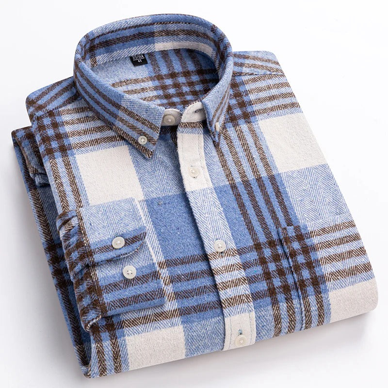 Wexler Mens Plaid Cotton Shirt Breathable Everyday Comfort Button Front With Traditional Collar