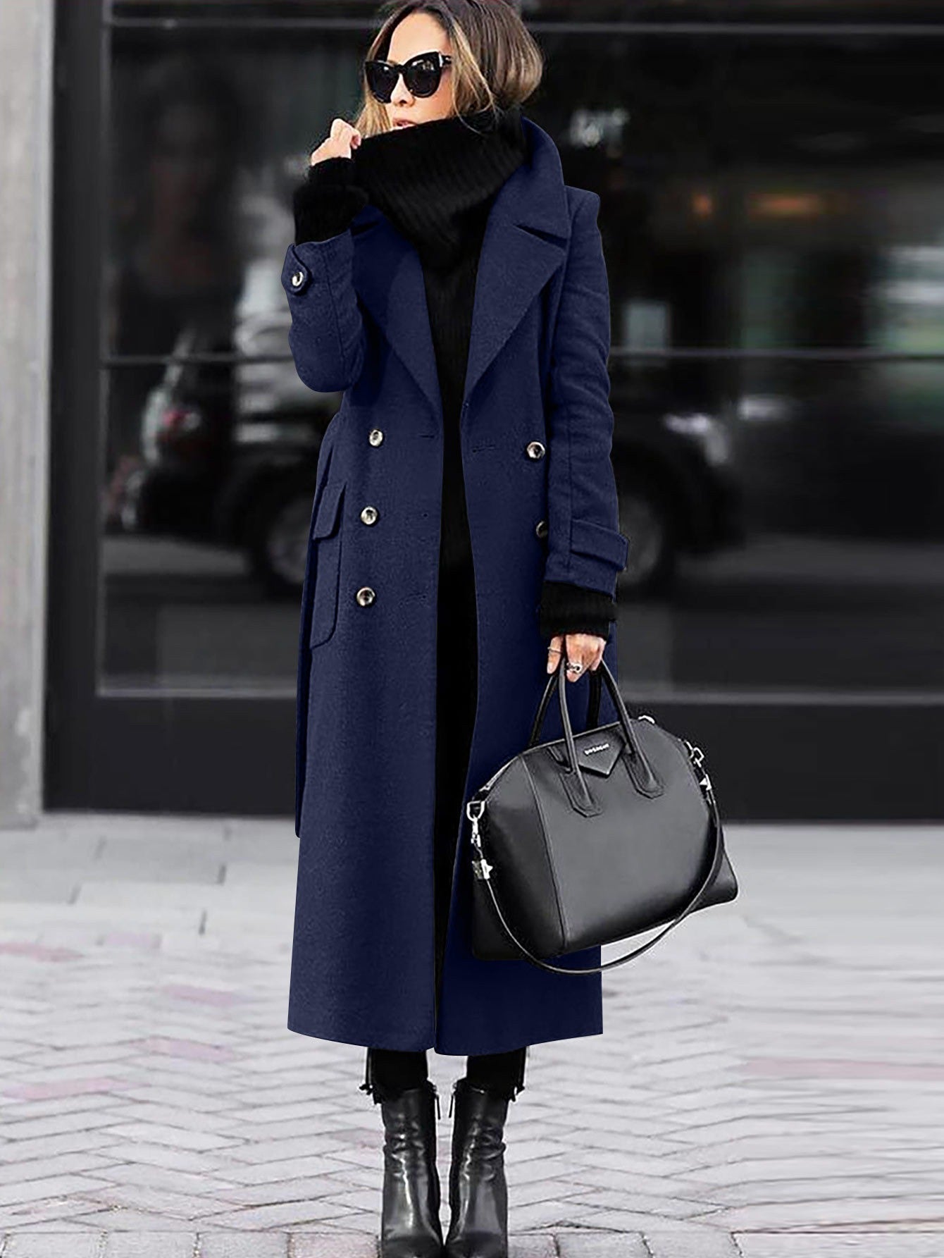 Streetwave Womens Wool Coat With Figure Flattering Fit And Double Breasted Buttons Full Length
