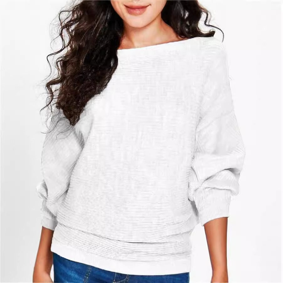 Street-wave Ribbed Knit Sweatshirt Boat Neck For Women Cozy Relaxed Fit Everyday Casual Wear