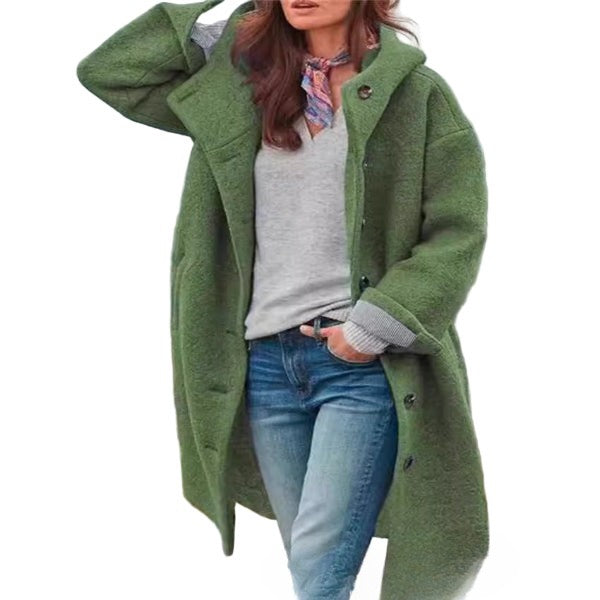Nordisk-Flair Women's Oversized Full-Length Wool Coat With Hood And Button Front