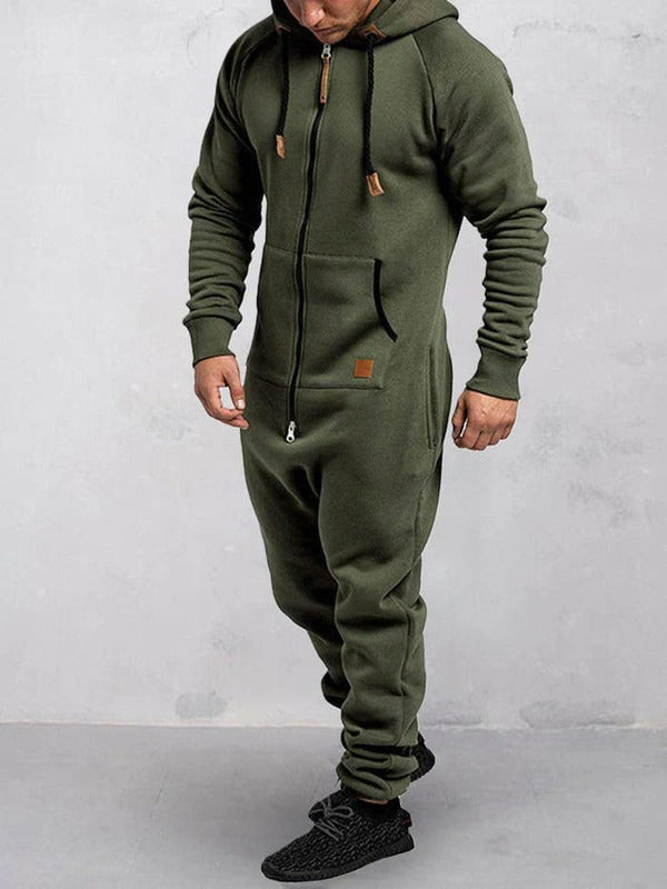 Street Wave Mens Fleece Jumpsuit Hooded Zipper Cozy Warm
