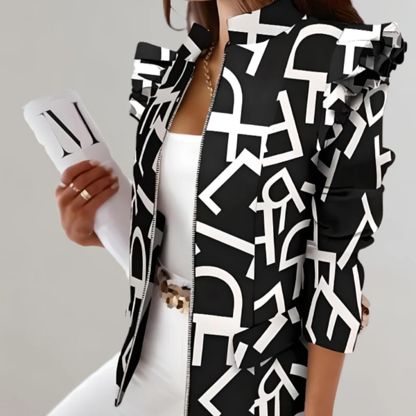 Womens Jacket Street Wave Tailored Plaid Ruffle Shoulder Hip Length