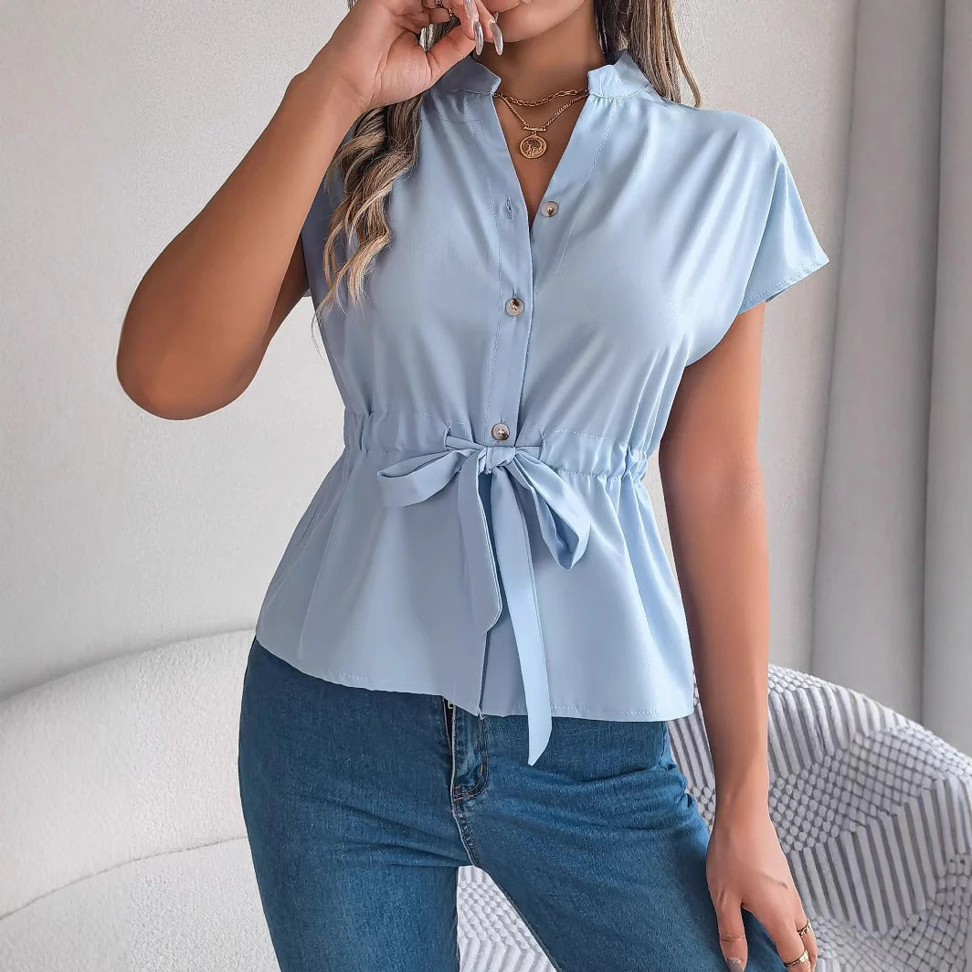 Nordisk-Flair Women's Cotton Blouse With Waist Tie And Button Front
