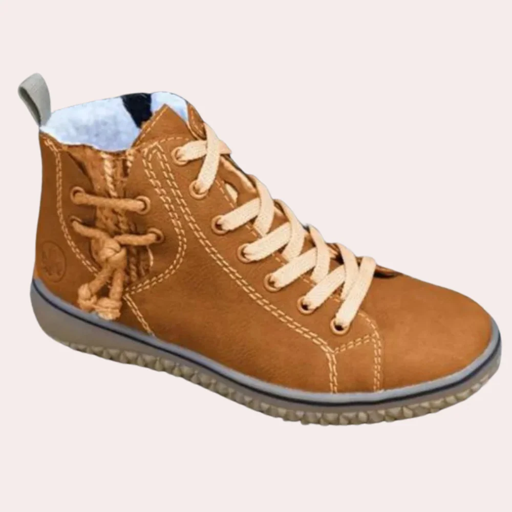 Street-Wave Ankle Boots Smooth Leather Lace-Up Slim Fit With Rugged Tread Sole For Women
