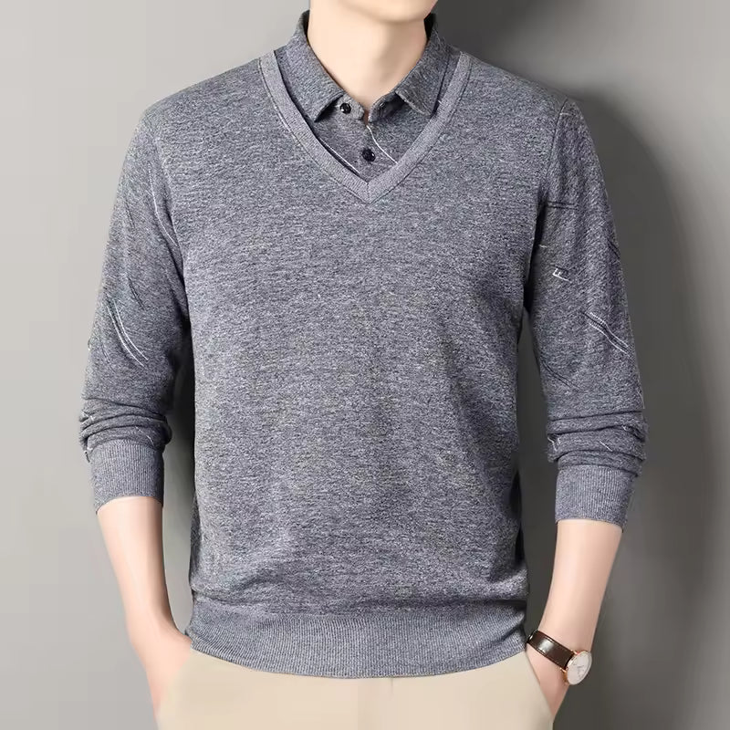 Mens Fleece Lined Knit Pullover Sweater Warmth Street Wave