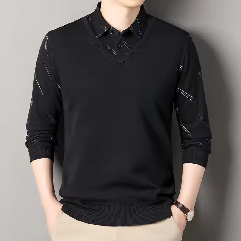 Mens Fleece Lined Knit Pullover Sweater Warmth Street Wave