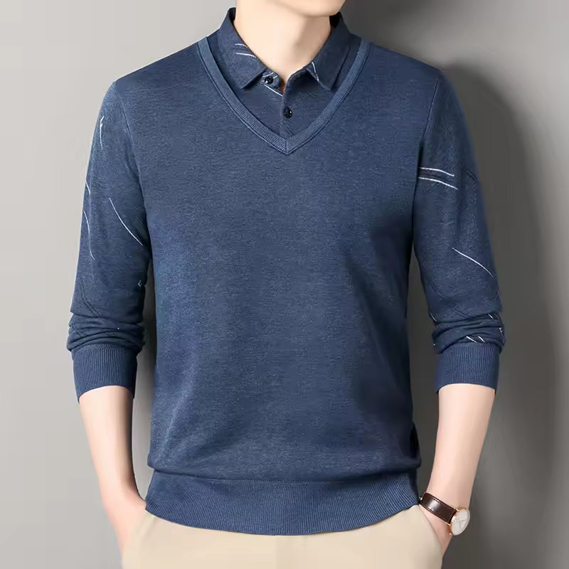 Mens Fleece Lined Knit Pullover Sweater Warmth Street Wave