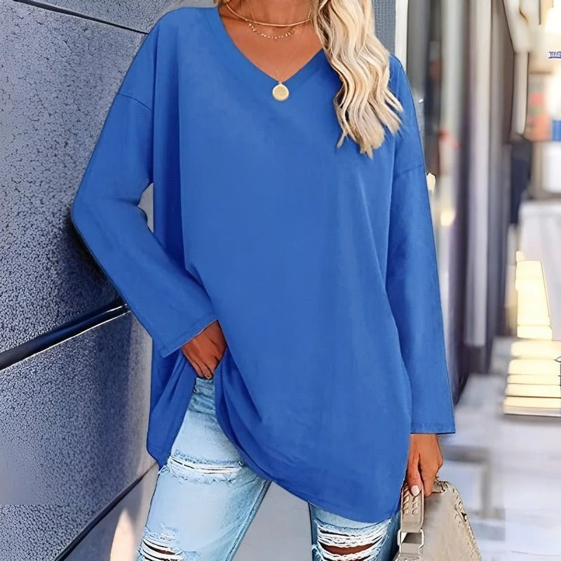 NordiskFlair Women's Oversized Cotton Feel V Neck Effortless Long Sleeve Shirt
