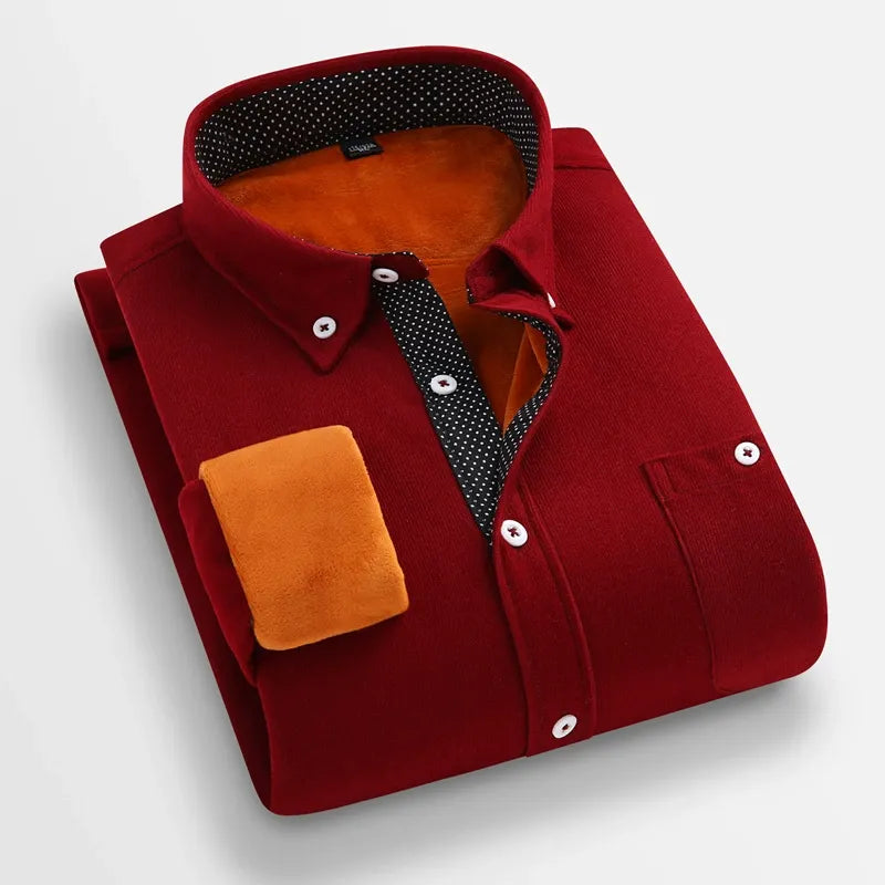 Mustard Corduroy Mens Shirt Long Sleeve With Pointed Collar Regular Fit For Smart Casual