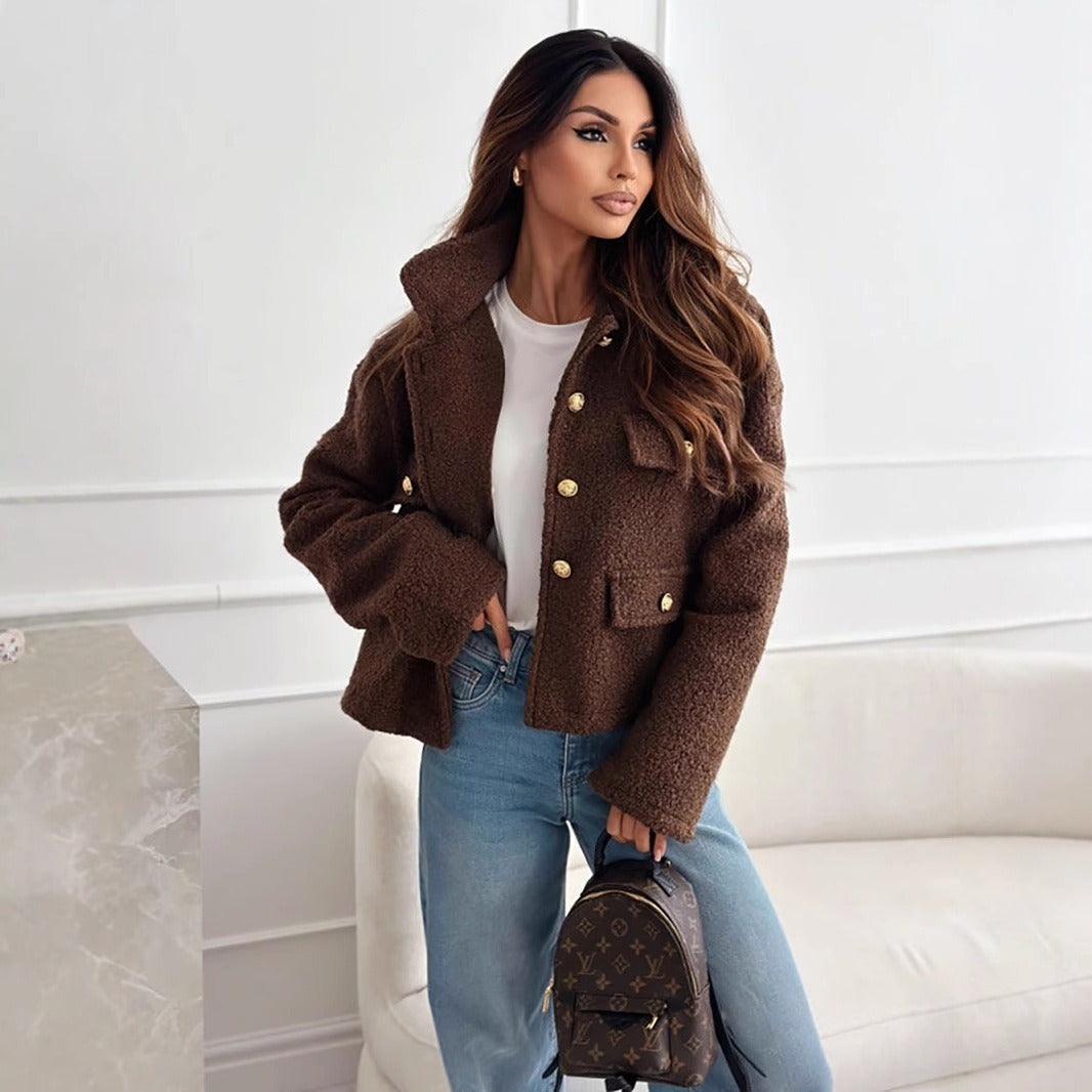 Street Wave Faux Shearling Jacket For Women Relaxed Fit
