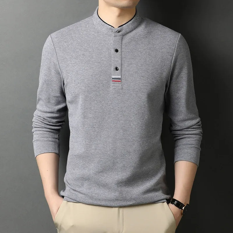 Street-Wave Mens Nordisk Flair Cotton Long Sleeve Stand Collar Placket Versatile