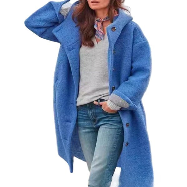 Nordisk-Flair Women's Oversized Full-Length Wool Coat With Hood And Button Front