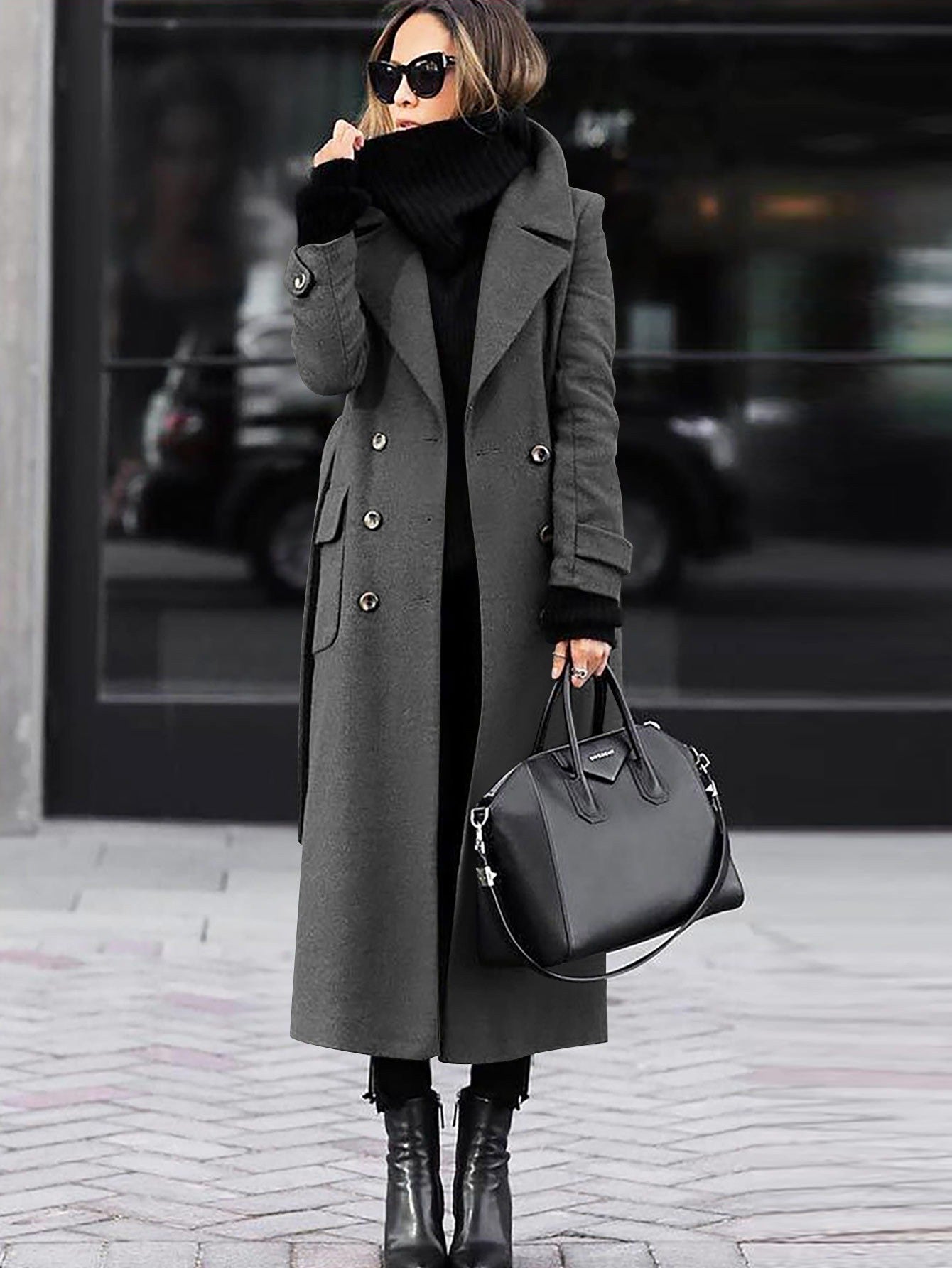 Streetwave Womens Wool Coat With Figure Flattering Fit And Double Breasted Buttons Full Length