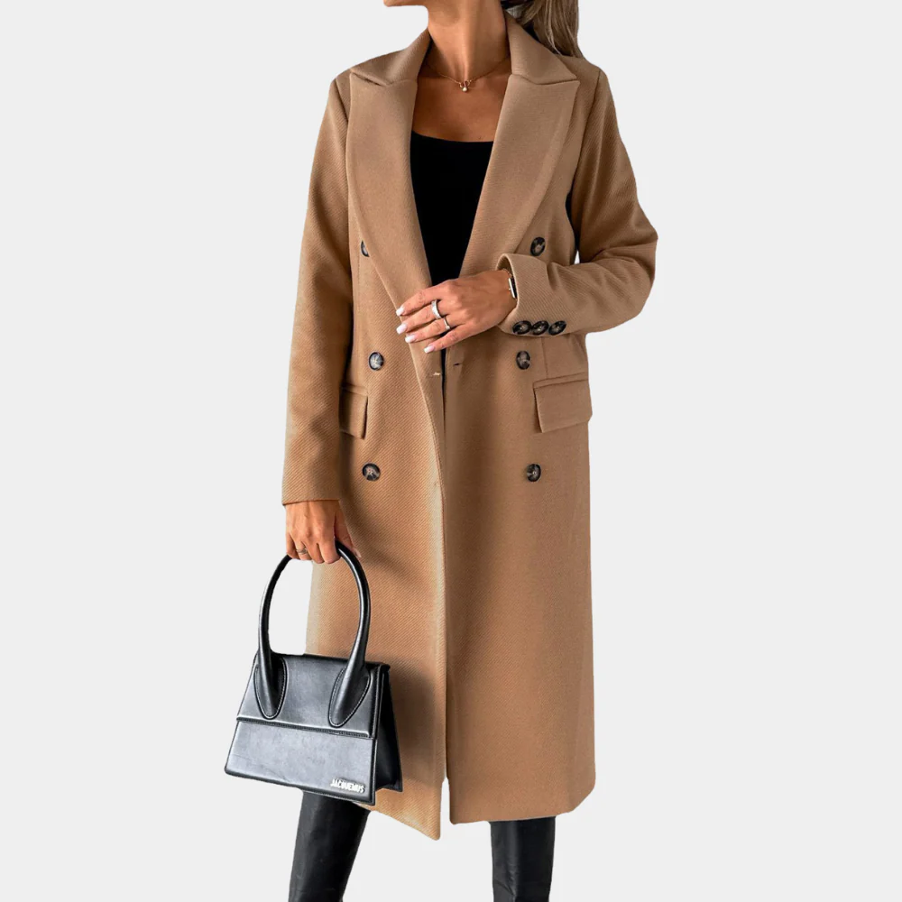 Street Wave Womens Wool Feel Long Coat Notched Lapel Tailored Fit