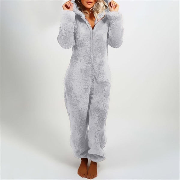 Street Wave Womens Teddy Fleece Overall With Hood Ultra Soft Cozy Plush Jumpsuit