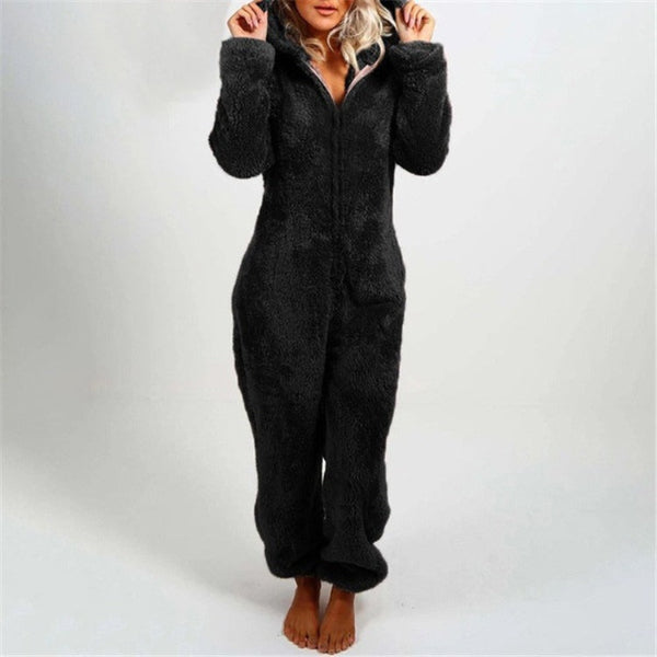 Street Wave Womens Teddy Fleece Overall With Hood Ultra Soft Cozy Plush Jumpsuit