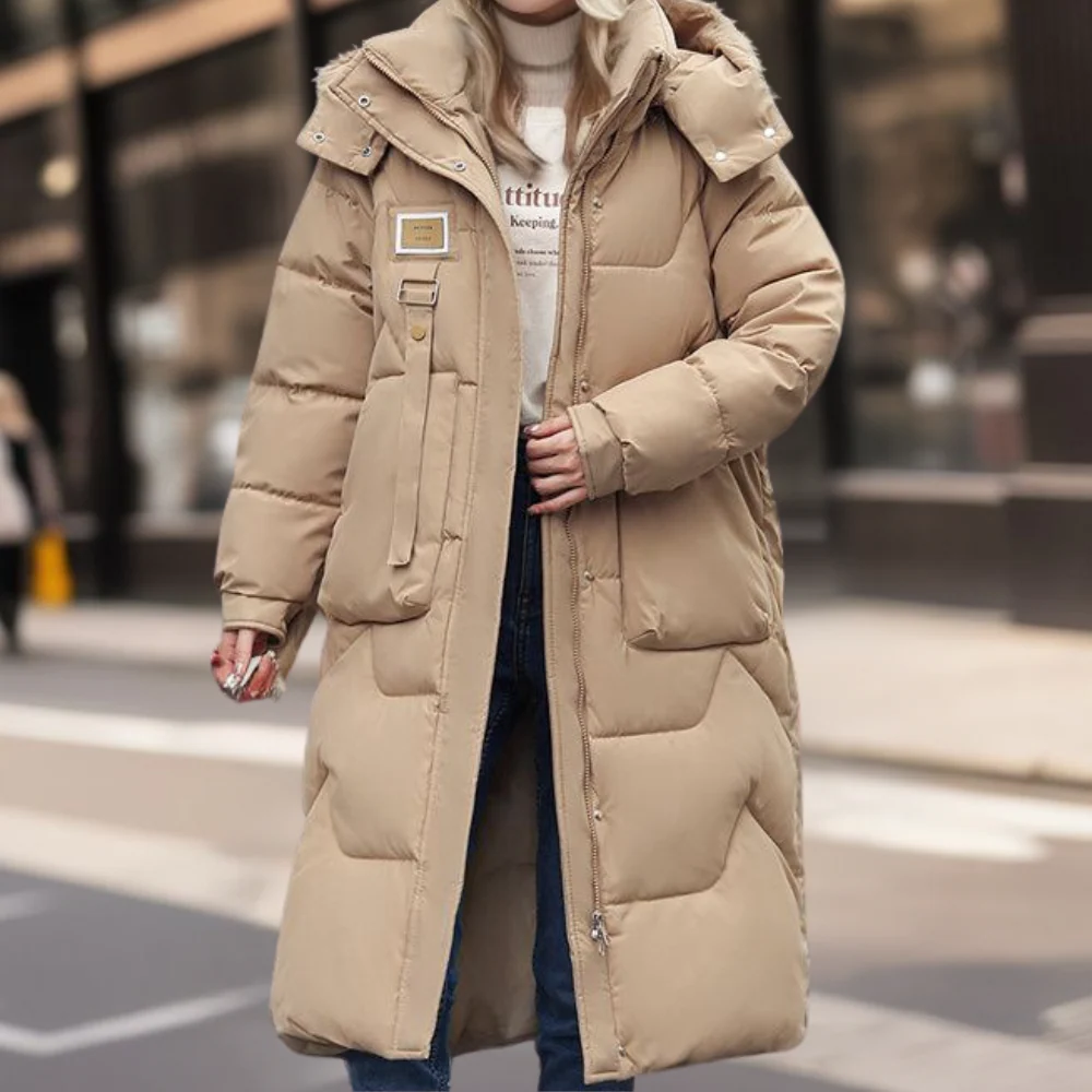Street-wave Oversized Puffer Coat With Hood And Long Length Warm Insulation For Winter Wear