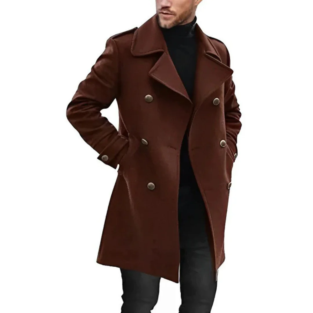 Men's Trench Coat Wool Blend Tailored Fit Double Breasted Mid Length Style Nordisk Flair