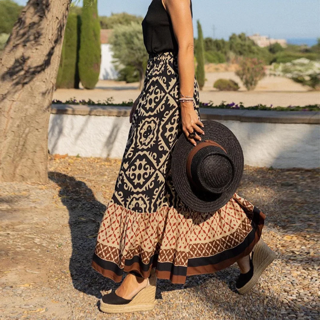 Womens Maxi Skirt High Waisted Geometric Nordisk Flair
