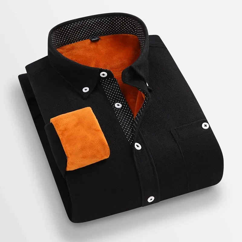 Mustard Corduroy Mens Shirt Long Sleeve With Pointed Collar Regular Fit For Smart Casual