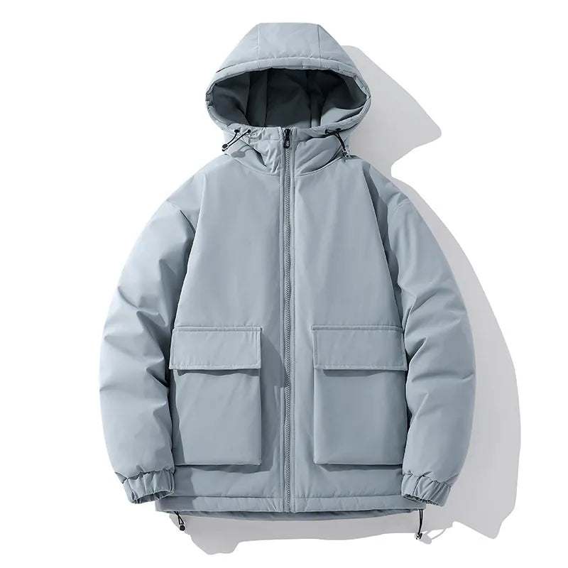 Men's Hooded Puffer Jacket Quilted Padded Oversized Fit Zip Front Front Pockets Winter Coat