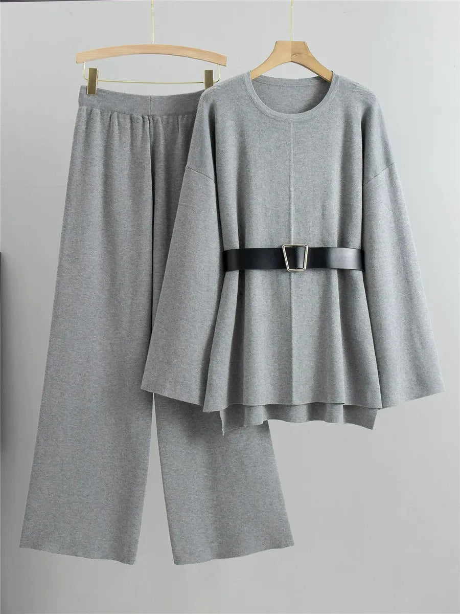 Nordisk-Flair Womens Chic TwoPiece Knit Suit Flared Sleeves