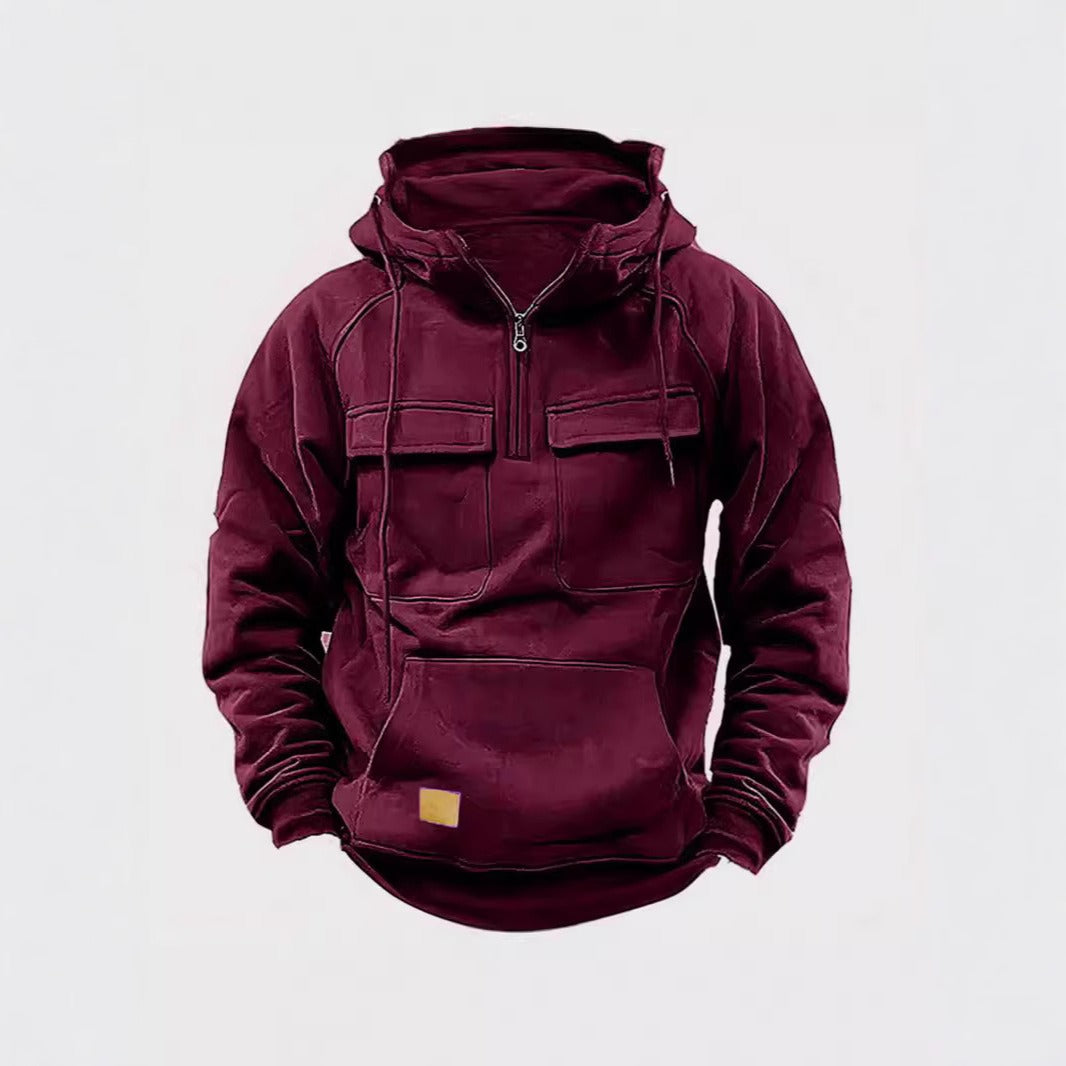 Mens Hoodie Street Wave Relaxed Half Zip Chest Pockets