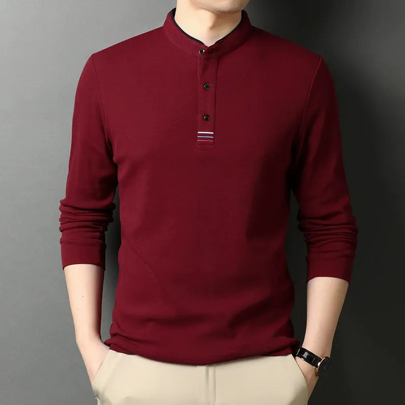 Street-Wave Mens Nordisk Flair Cotton Long Sleeve Stand Collar Placket Versatile