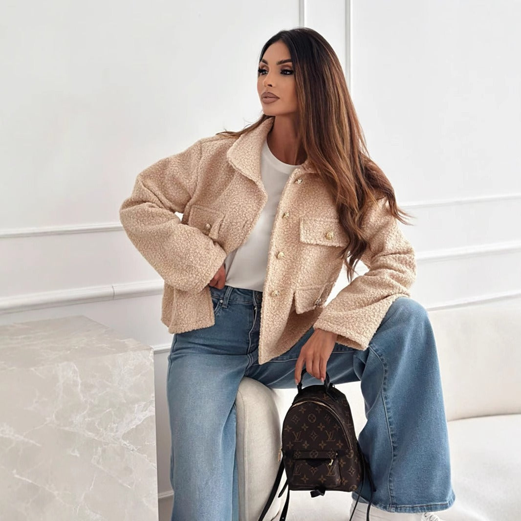 Street Wave Faux Shearling Jacket For Women Relaxed Fit