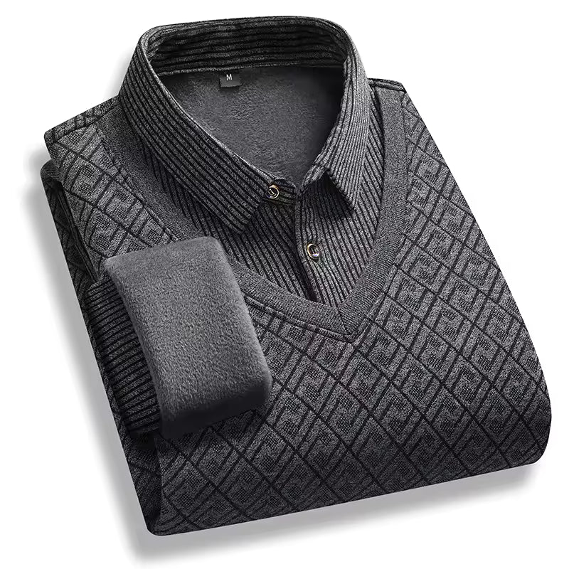 Men Pullover Sweater Thick Fleece-Lined Premium Knit Street-Wave Warm Winter