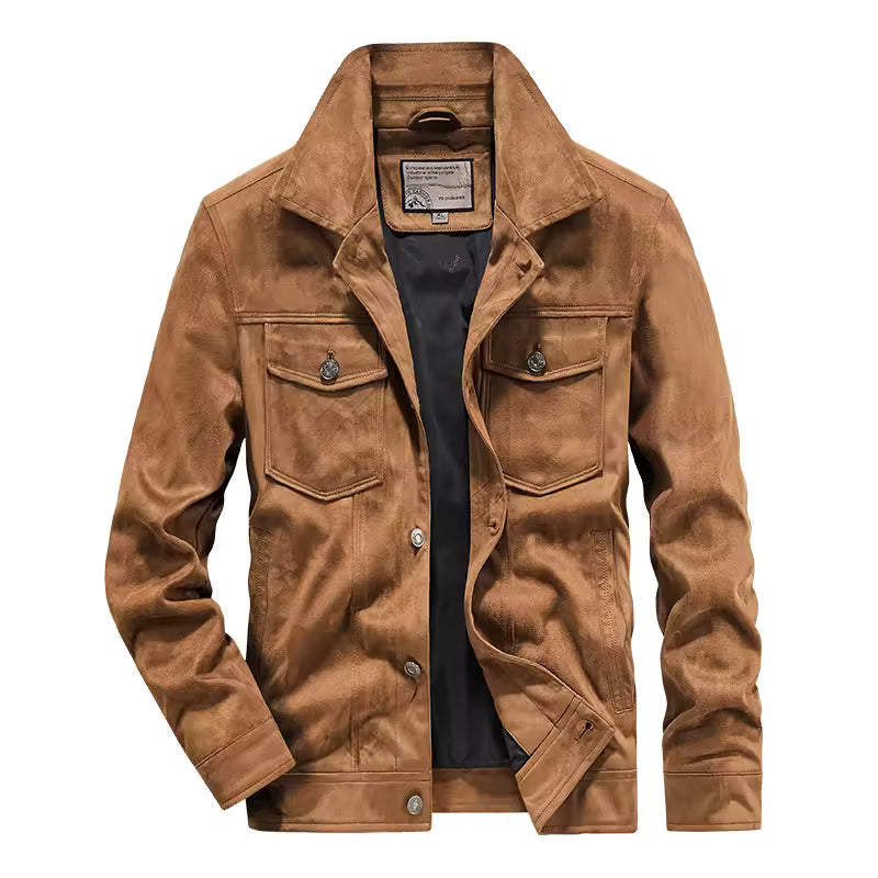 Street-Wave Mens Nordisk Flair Suede Look Slim Fit Jacket Button Front Chest Pockets Waist Length