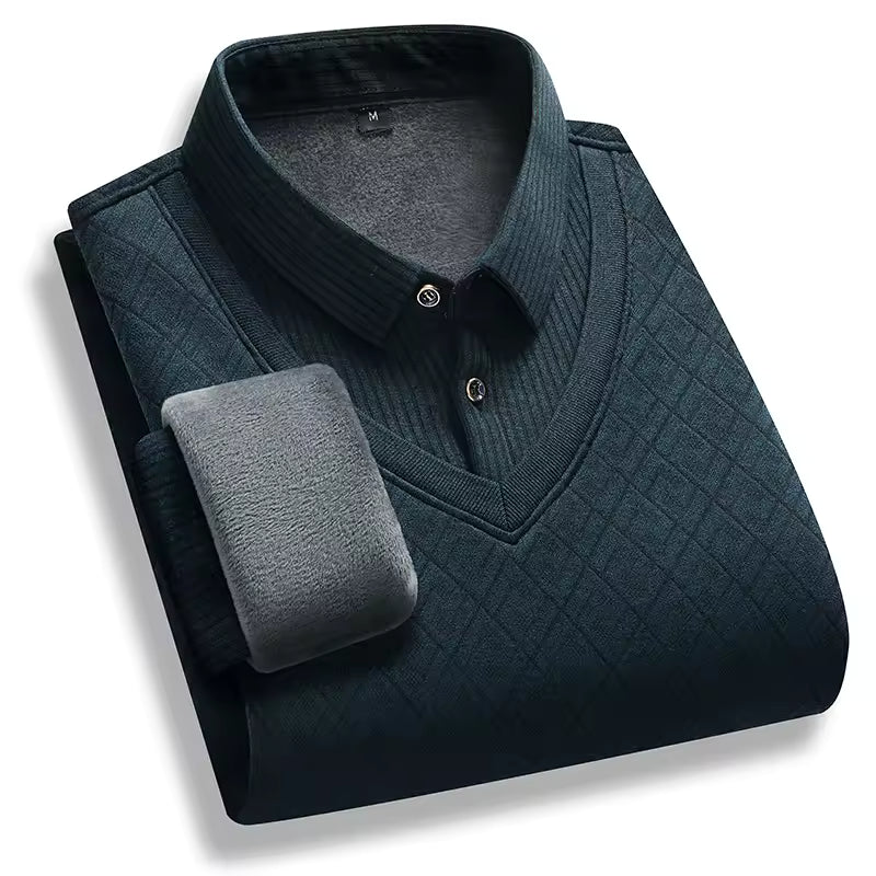 Men Pullover Sweater Thick Fleece-Lined Premium Knit Street-Wave Warm Winter