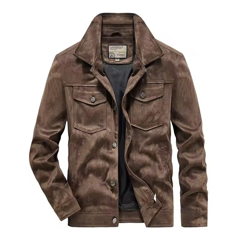 Street-Wave Mens Nordisk Flair Suede Look Slim Fit Jacket Button Front Chest Pockets Waist Length