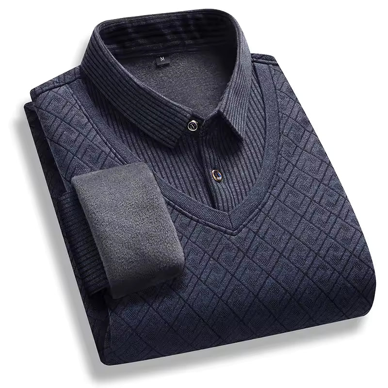 Men Pullover Sweater Thick Fleece-Lined Premium Knit Street-Wave Warm Winter