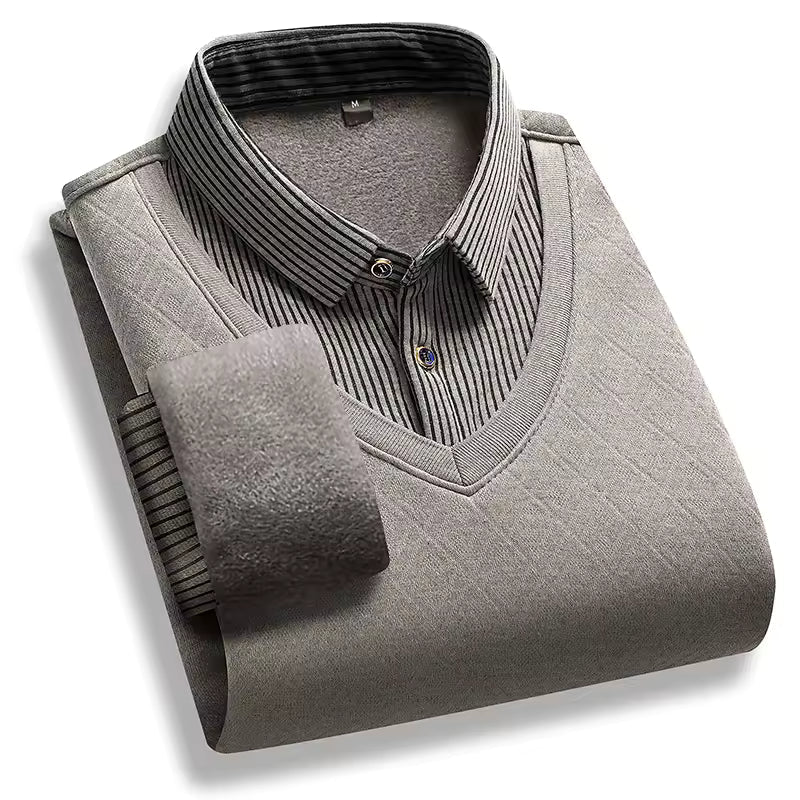 Men Pullover Sweater Thick Fleece-Lined Premium Knit Street-Wave Warm Winter