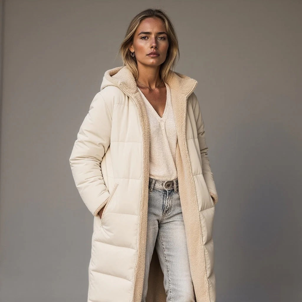 Street-wave Long Padded Coat For Women With Relaxed Fit Fleece Collar Full Coverage Warmth