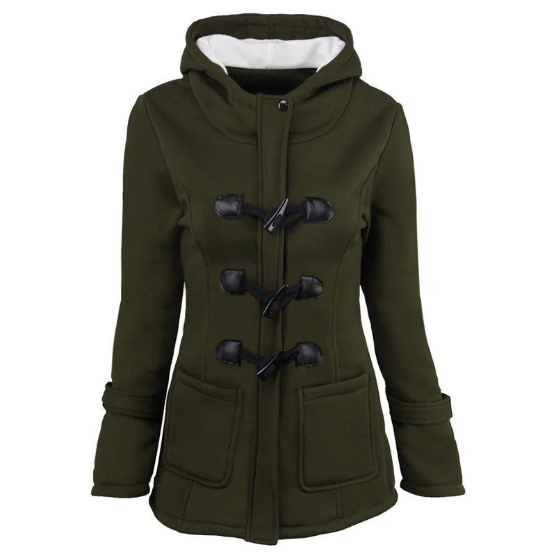 Street-wave Hooded Duffle Coat with Tailored Fit and Vintage Toggle Closure for Women