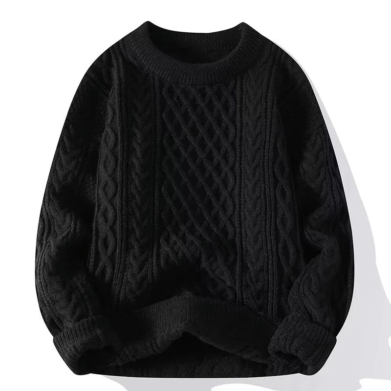 Street Wave Cable Knit Wool Blend Sweater Relaxed Fit Ribbed Crew Neck Cozy Warmth For Unisex Everyday Wear