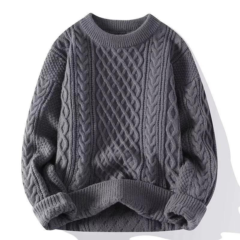 Street Wave Cable Knit Wool Blend Sweater Relaxed Fit Ribbed Crew Neck Cozy Warmth For Unisex Everyday Wear