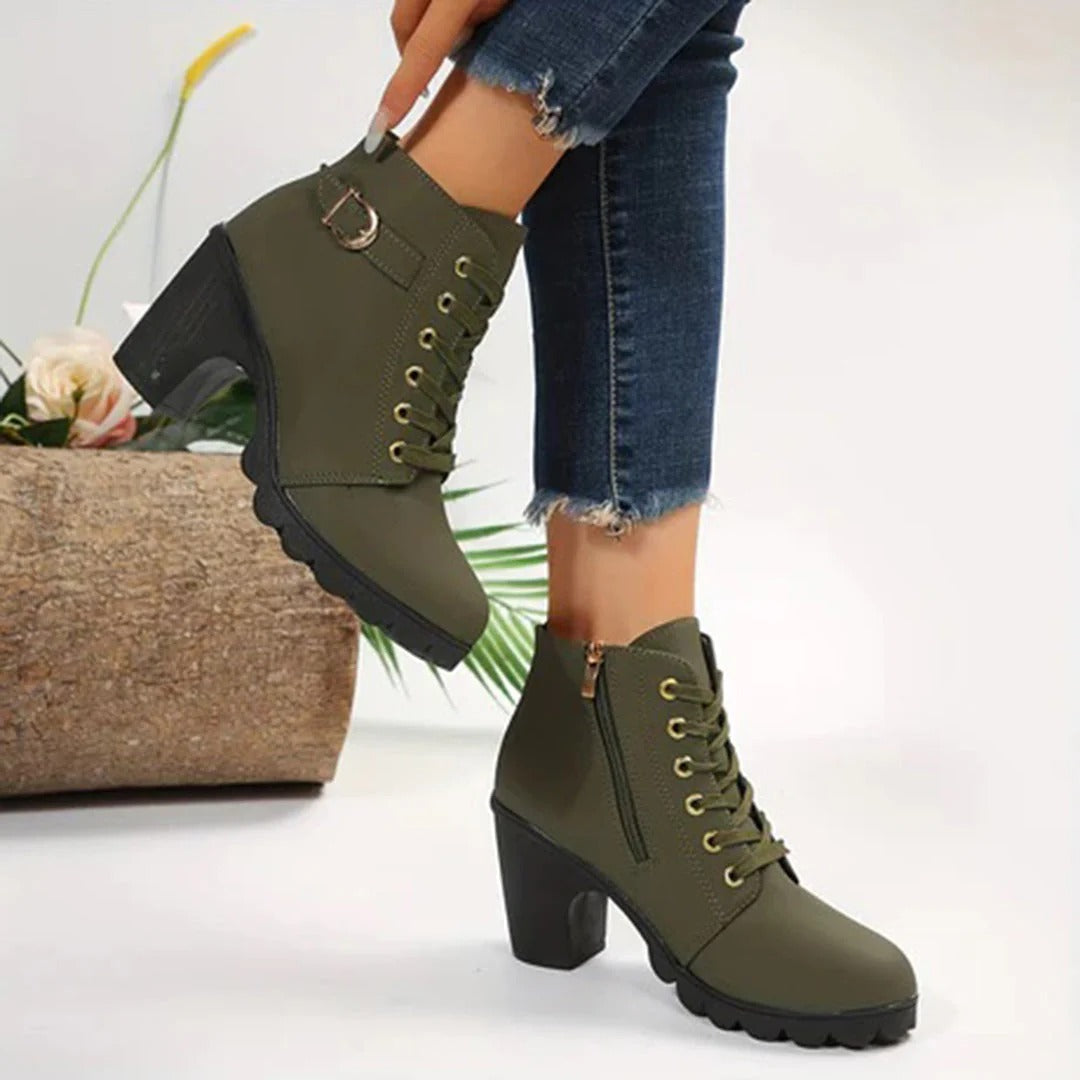 Street-wave Ankle Boots With Chunky Heel Zipper And Buckle For Style Savvy Women