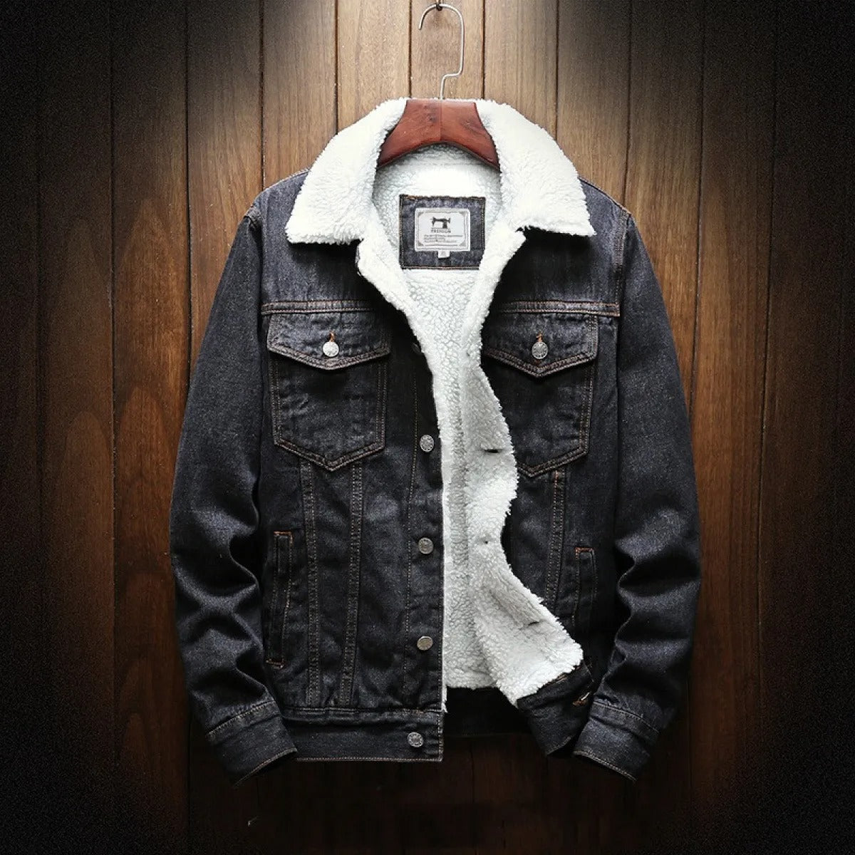 Street-Wave Mens Denim Jacket With Warm Fleece Lining For Cold Weather All-Season Comfort